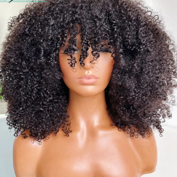 Afro Human Hair Kinky Wig with Bang