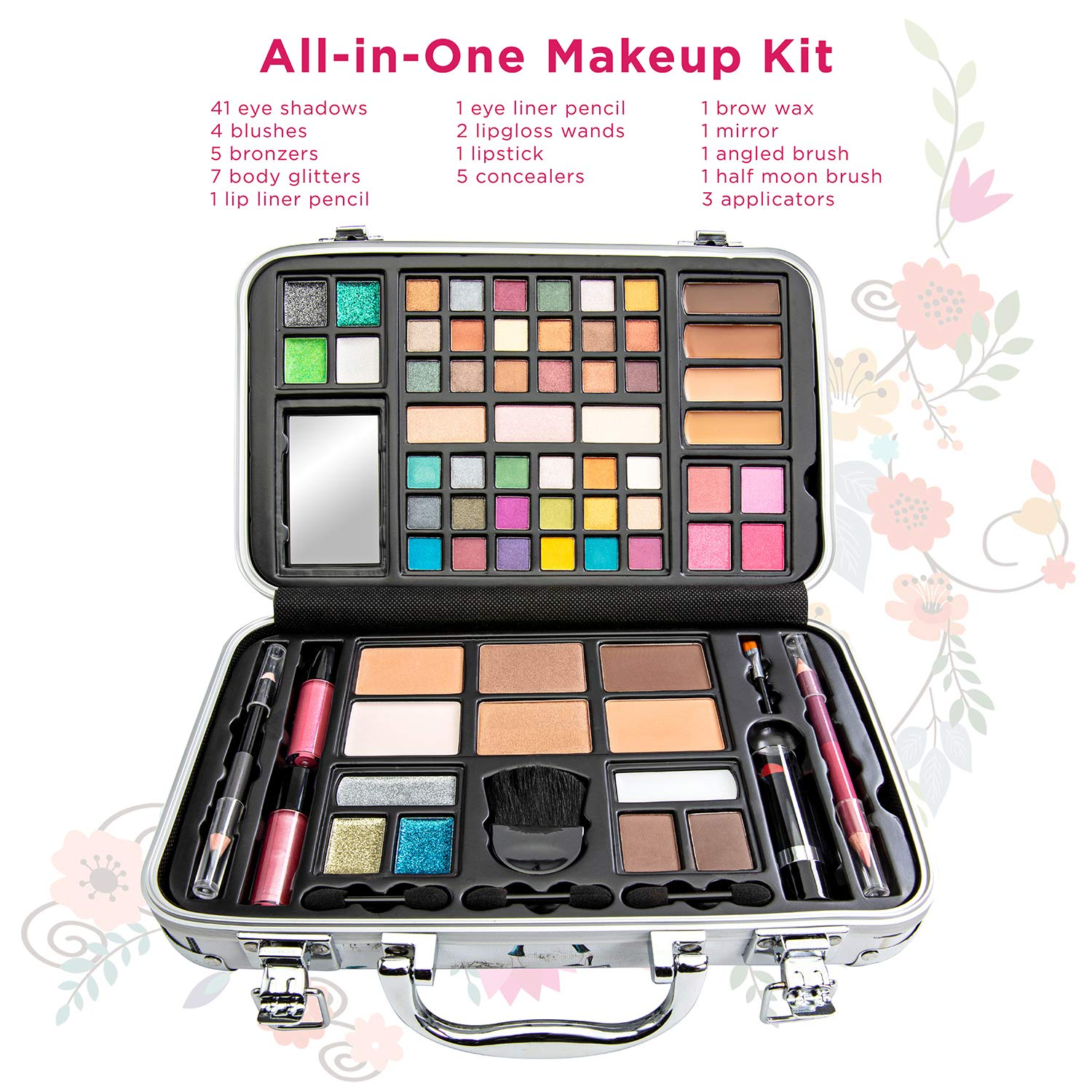 Makeup Kit Gift Set - 41 Eye Shadows, 7 Body Glitters, 1 Lip Liner Pencil, 1 Lipsticks, 4 Blushs, Eye Liner Pencil, 5 Concealers, 2 Lip Gloss, 5 Bronzers, Mirror - Image 3