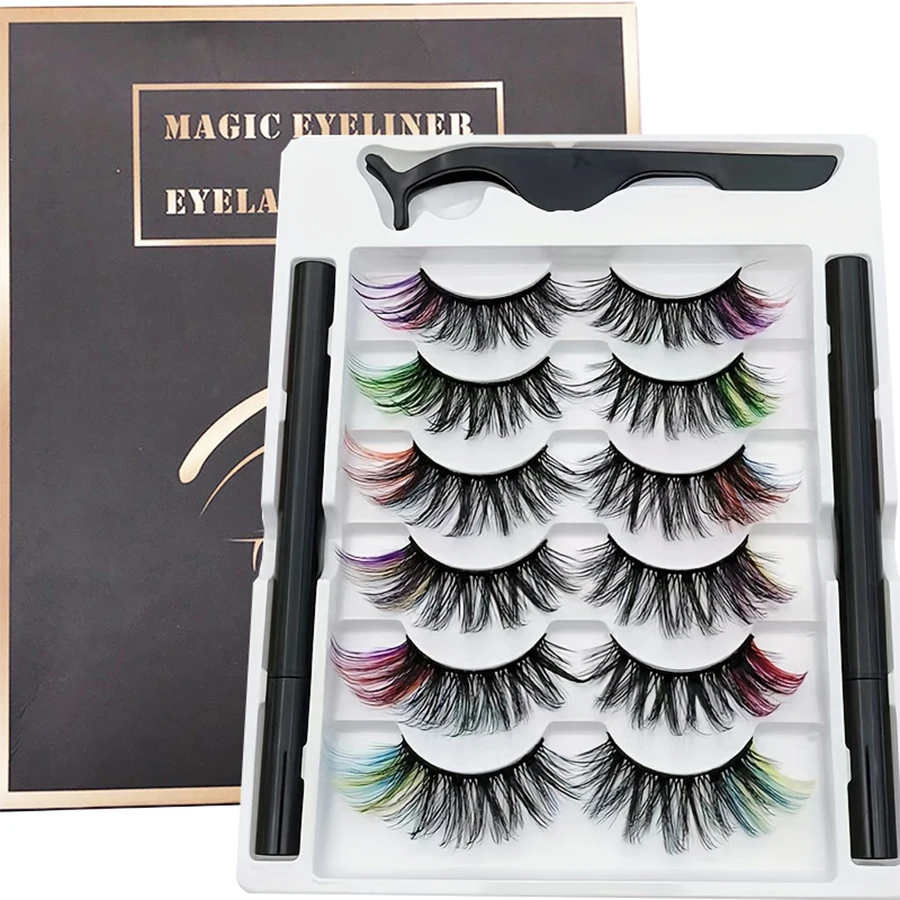 6 pairs of color 8D fluffy curly false eyelashes, magnetic eyeliner pen is not easy to smudge and do not leak eyelashes set 6 pairs of color 8D fluffy curly false eyelashes, magnetic eyeliner pen is not easy to smudge and do not leak eyelashes set
