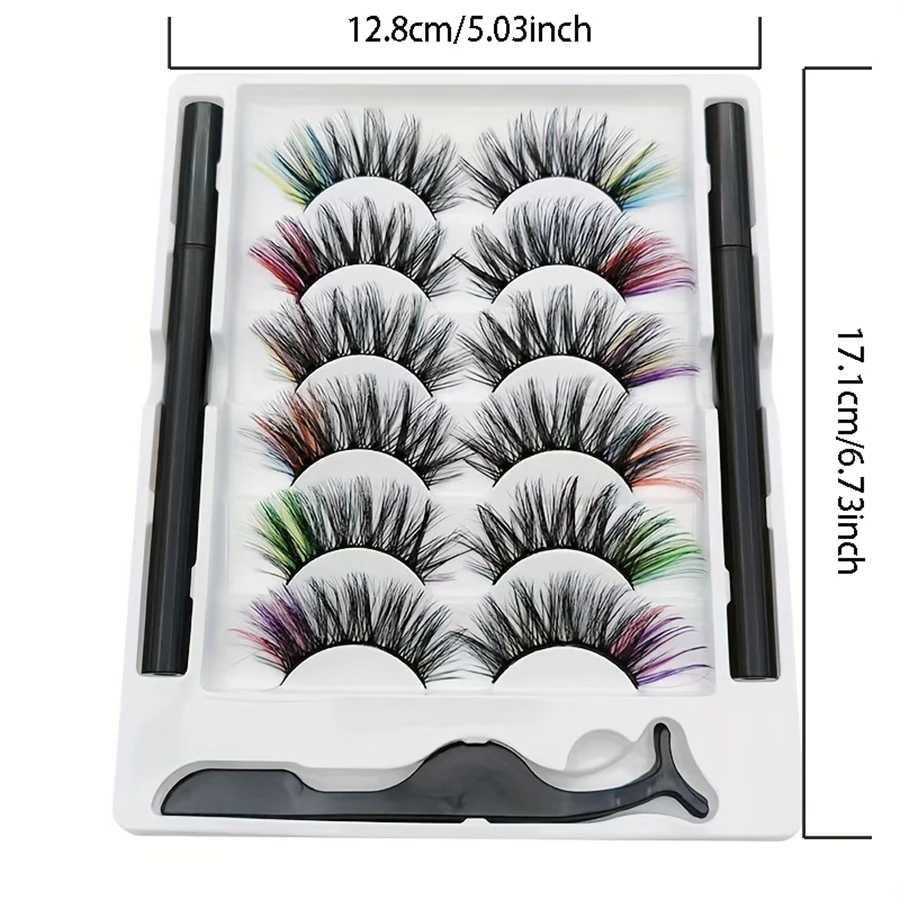 6 pairs of color 8D fluffy curly false eyelashes, magnetic eyeliner pen is not easy to smudge and do not leak eyelashes set 6 pairs of color 8D fluffy curly false eyelashes, magnetic eyeliner pen is not easy to smudge and do not leak eyelashes set