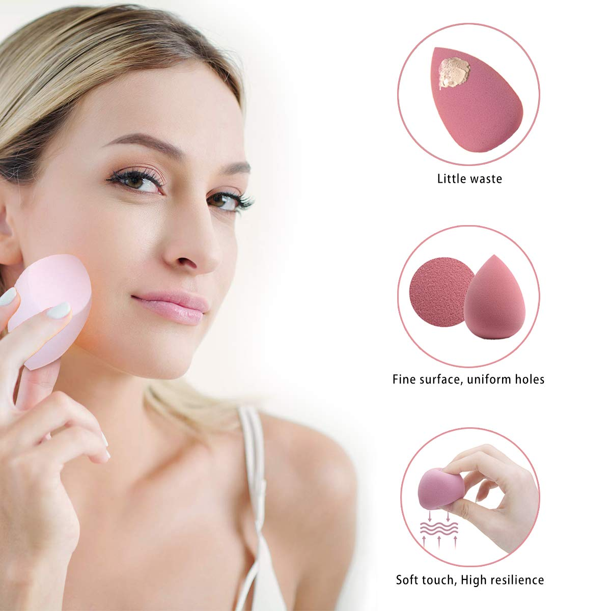 5 Pcs Makeup Sponges Set - 4 Beauty Sponges Blending Blenders with 1 Holder and Egg Case, Flawless for Cream, Powder and Liquid (Pink) - Image 3