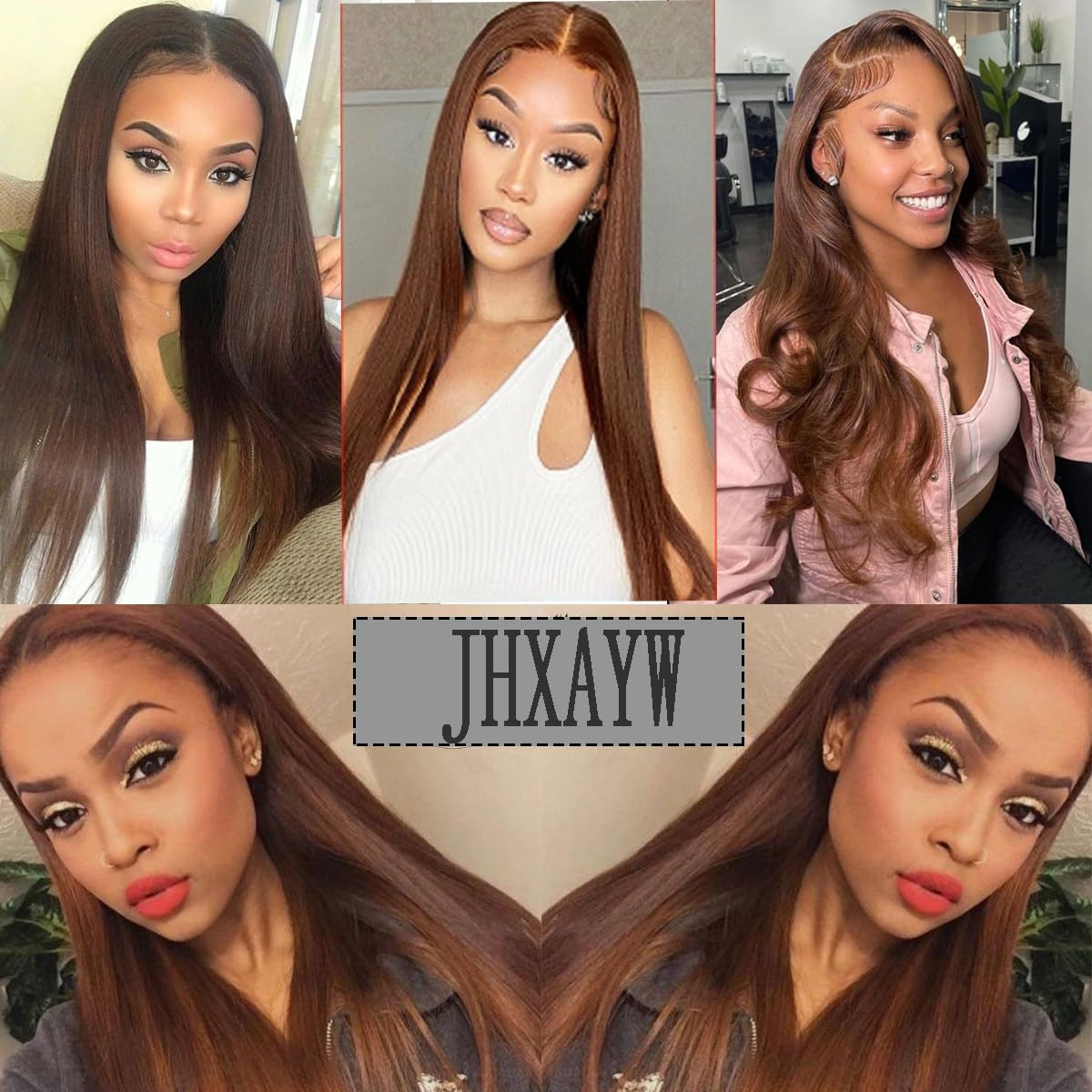 Synthetic Lace Front Auburn Wig Pre Plucked Dark Brown Glueless Wigs for Black Women Long Straight Wig with Natural Hairline 24Inch - Image 7