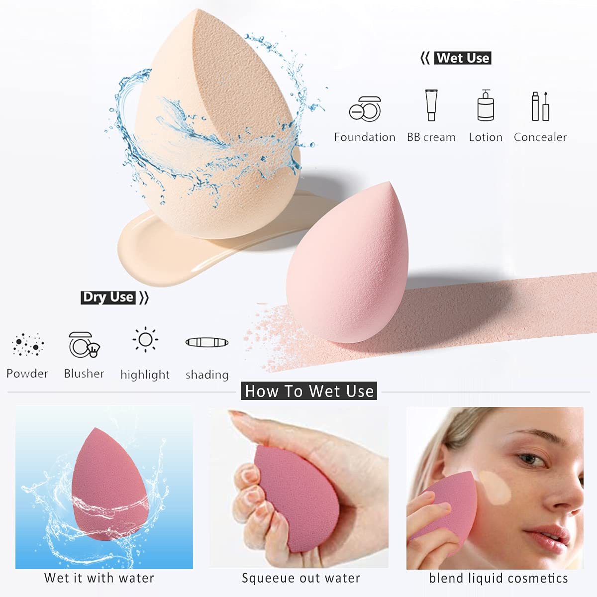 5 Pcs Makeup Sponges Set - 4 Beauty Sponges Blending Blenders with 1 Holder and Egg Case, Flawless for Cream, Powder and Liquid (Pink) - Image 2