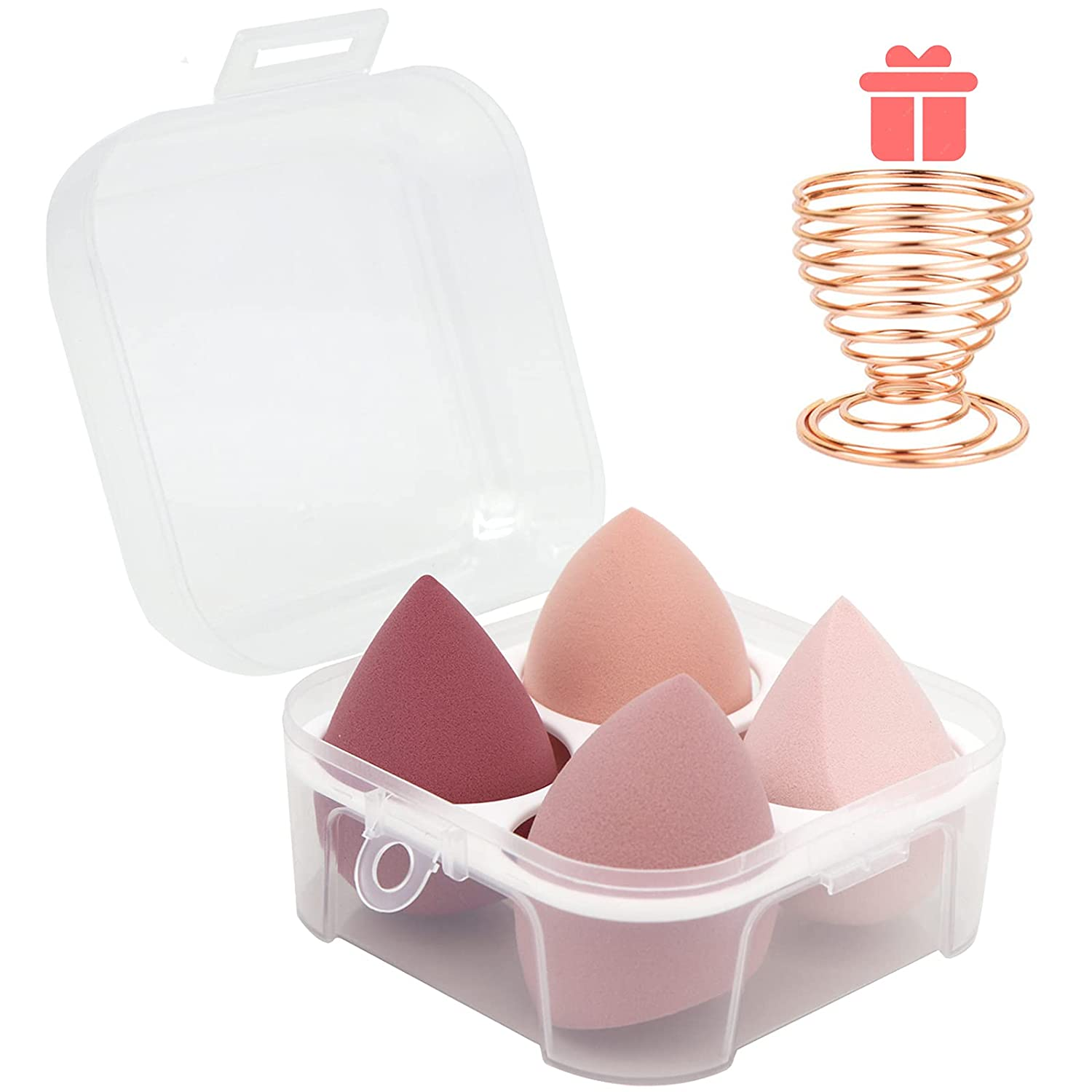 5 Pcs Makeup Sponges Set - 4 Beauty Sponges Blending Blenders with 1 Holder and Egg Case, Flawless for Cream, Powder and Liquid (Pink)
