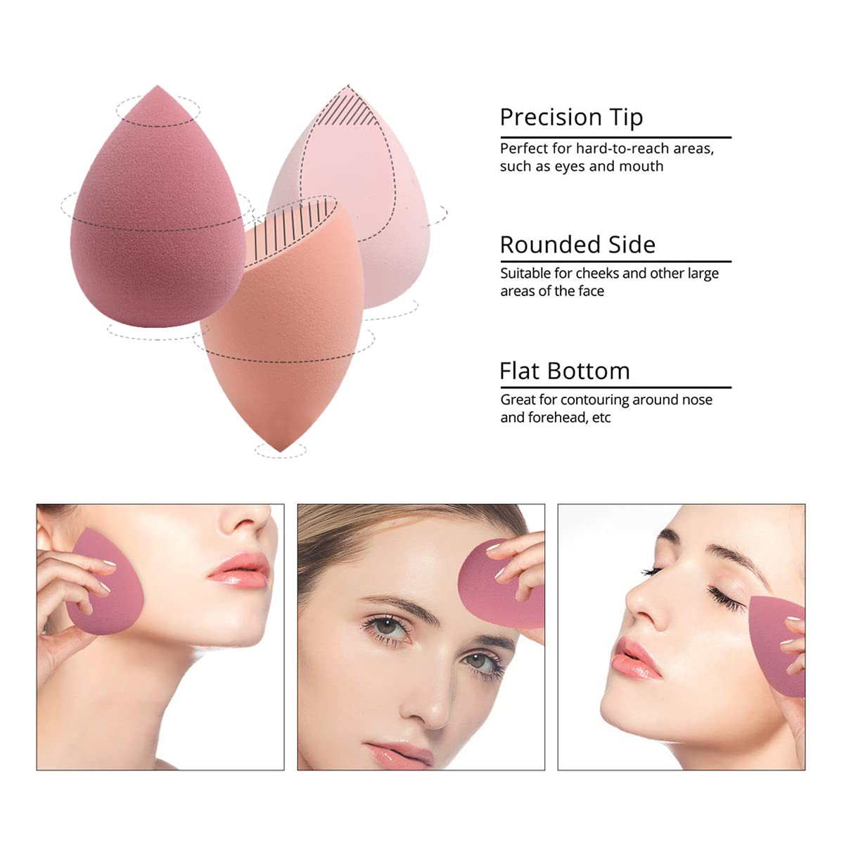 5 Pcs Makeup Sponges Set - 4 Beauty Sponges Blending Blenders with 1 Holder and Egg Case, Flawless for Cream, Powder and Liquid (Pink) - Image 5