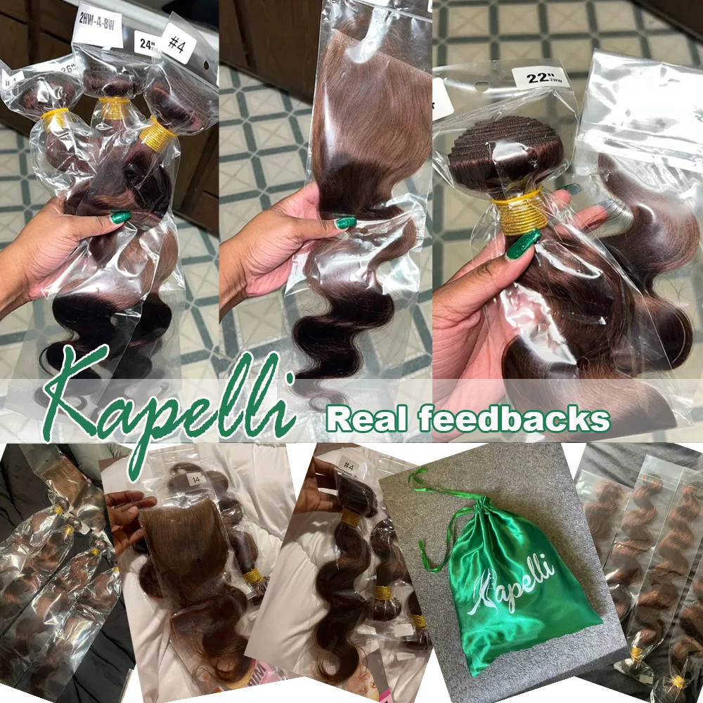 10A Brazilian Bundles with Closure Body Wave Bundles Human Hair With 4x4 Lace Closure Brown Blonde Colored 3/4 Bundles Hair Remy