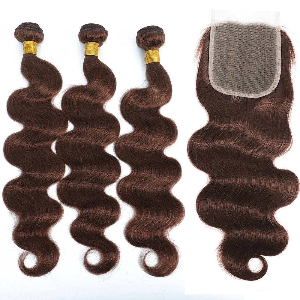 10A Brazilian Bundles with Closure Body Wave Bundles Human Hair With 4x4 Lace Closure Brown Blonde Colored 3/4 Bundles Hair Remy