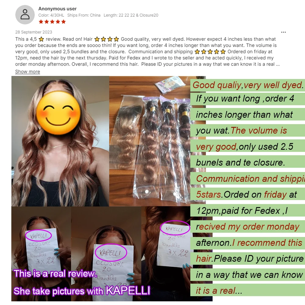 10A Brazilian Bundles with Closure Body Wave Bundles Human Hair With 4x4 Lace Closure Brown Blonde Colored 3/4 Bundles Hair Remy