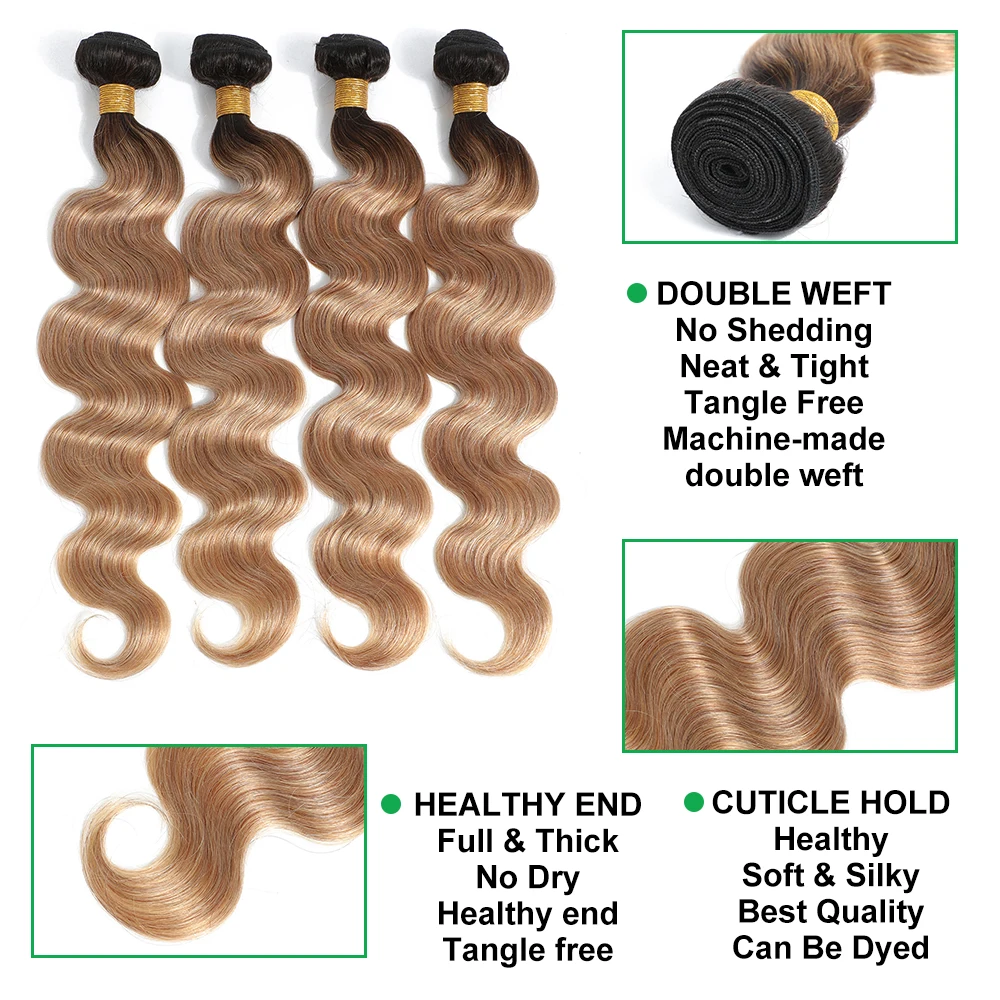 10A Brazilian Bundles with Closure Body Wave Bundles Human Hair With 4x4 Lace Closure Brown Blonde Colored 3/4 Bundles Hair Remy