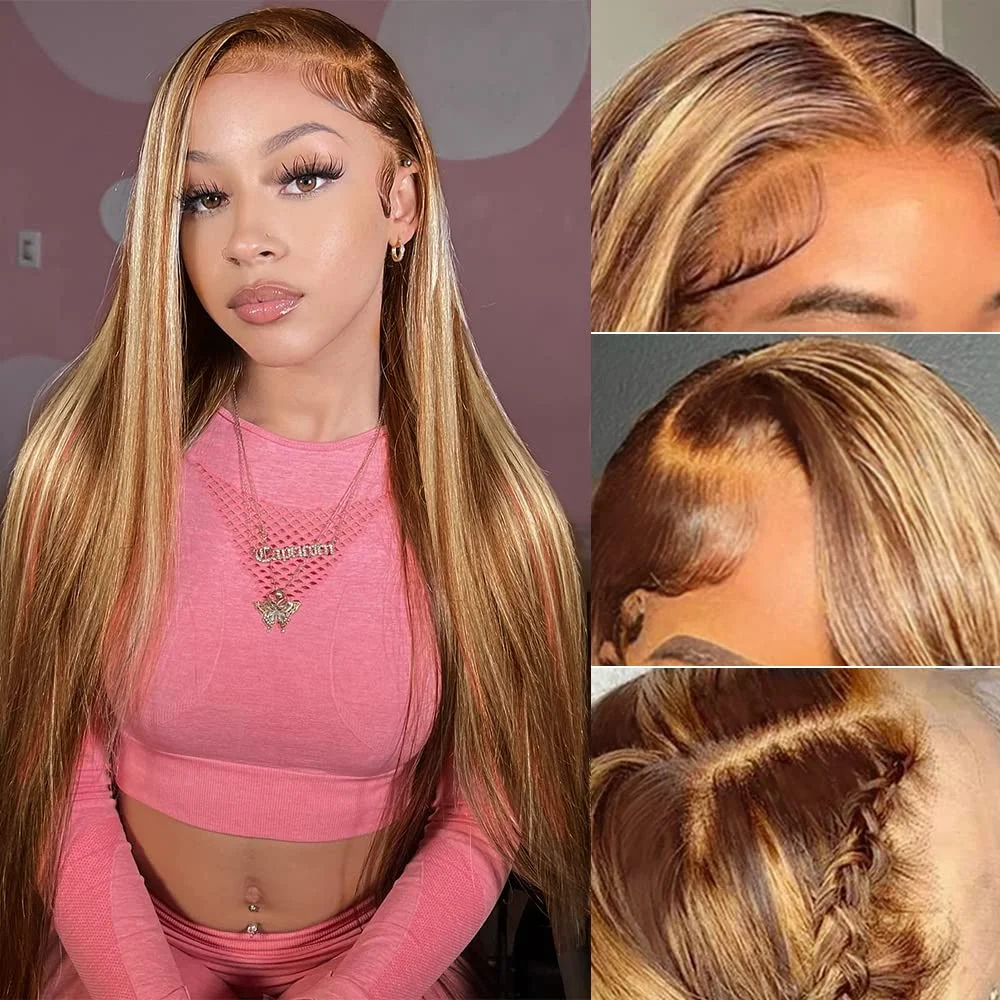 Highlight Wig 13x6 Hd Lace Frontal Wig Natural Hairline PrePlucked 30 Inch 13x4 Honey Blonde Straight Lace Front Wigs Human Hair