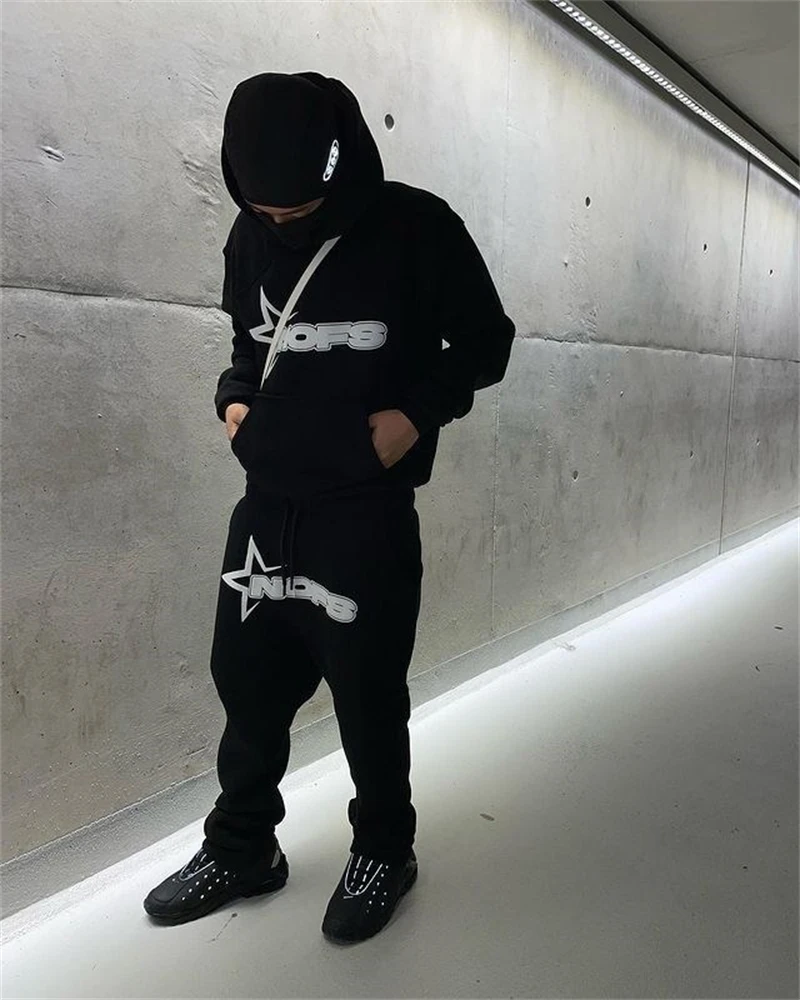 Y2K Hoodies Men Harajuku Hip Hop Letter Graphic Print Loose Sweatshirts 2024 Punk Rock Gothic Clothes Tops Goth Pants Streetwear