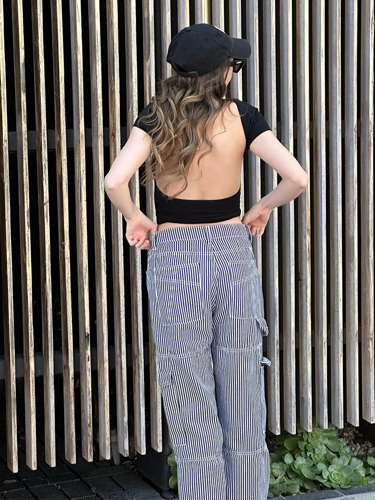 Women's O-neck Backless T-shirt Short Sleeve Solid Color Crop Top Summer Cute Baby Tee Y2K Clothes Bodycon Tunics Fashion Tank