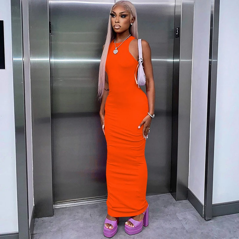 Hugcitar Ribbed Sexy Y2K Clothes Sleeveless Bodycon Maxi Dresses For Women Club Birthday Party Streetwear Elegant Outfits