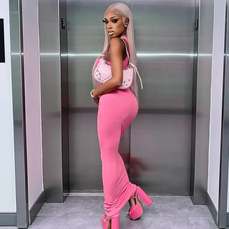 Hugcitar Ribbed Sexy Y2K Clothes Sleeveless Bodycon Maxi Dresses For Women Club Birthday Party Streetwear Elegant Outfits