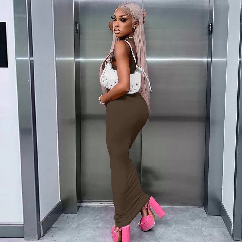 Hugcitar Ribbed Sexy Y2K Clothes Sleeveless Bodycon Maxi Dresses For Women Club Birthday Party Streetwear Elegant Outfits