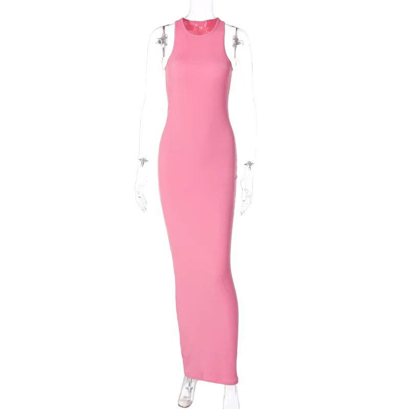 Hugcitar Ribbed Sexy Y2K Clothes Sleeveless Bodycon Maxi Dresses For Women Club Birthday Party Streetwear Elegant Outfits