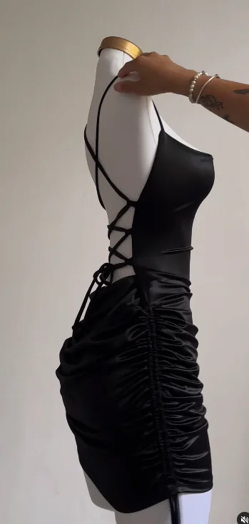 2024 Europe and the United States explosive new cross-border dress summer high sense lace-up sexy halter spice bag hip skirt 2024 Europe and the United States explosive new cross-border dress summer high sense lace-up sexy halter spice bag hip skirt