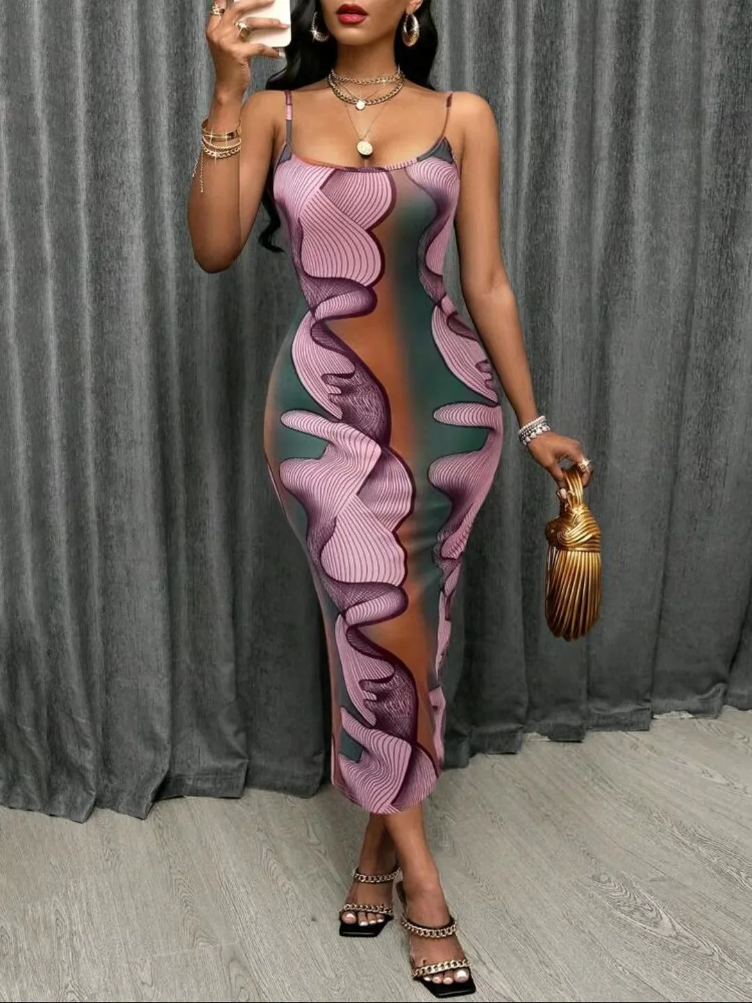 Spring and summer new model design pattern tight sexy elegant printed halter temperament women's dress long dress