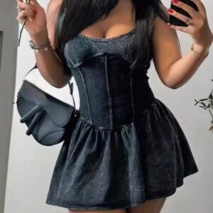 CM.YAYA Women Sleeveless O-neck Pleated Ruched Dress 2024 Summer Beach Sexy Evening Night Club Party Washed Printed Mini Dresses