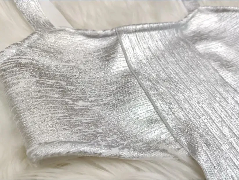 Women's Sexy Backless Hollow Out Midi Gold Silver Bronzing Bodycon Bandage Dress 2024 Summer Elegant Evening Club Party Dress