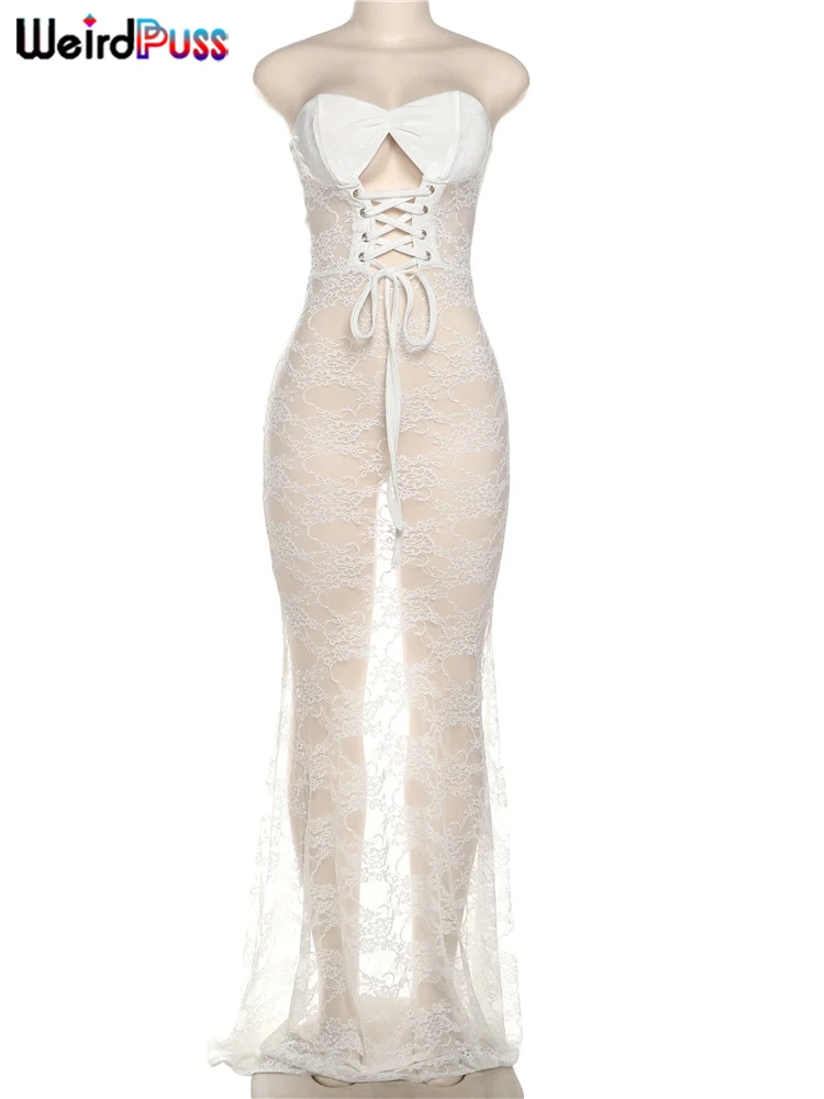 Weird Puss Sexy Party Dress Women Mesh Patchwork Strapless Shirring Hollow Coquette Banquet Elegant Summer Trend Maxi Bodycon Weird Puss Sexy Party Dress Women Mesh Patchwork Strapless Shirring Hollow Coquette Banquet Elegant Summer Trend Maxi Bodycon