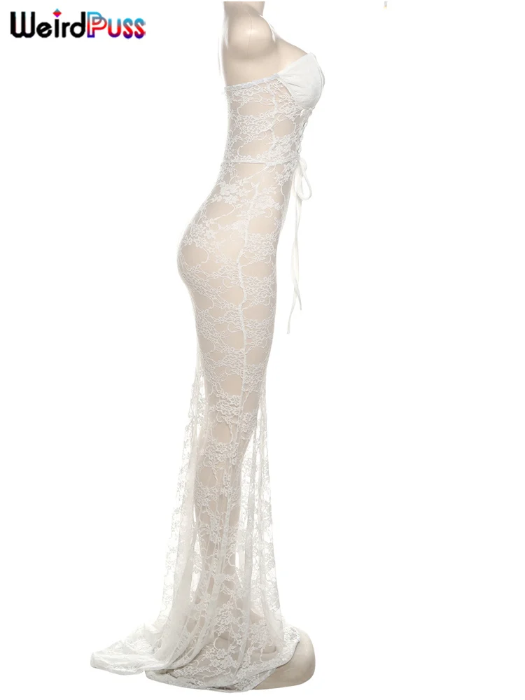 Weird Puss Sexy Party Dress Women Mesh Patchwork Strapless Shirring Hollow Coquette Banquet Elegant Summer Trend Maxi Bodycon Weird Puss Sexy Party Dress Women Mesh Patchwork Strapless Shirring Hollow Coquette Banquet Elegant Summer Trend Maxi Bodycon