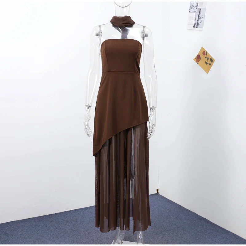 Casual Halter Long Dress Women Loose Spring Summer Tube Top Backless Floor-length Dresses Lady Yellow Robe Woman Holiday Stylish Casual Halter Long Dress Women Loose Spring Summer Tube Top Backless Floor-length Dresses Lady Yellow Robe Woman Holiday Stylish