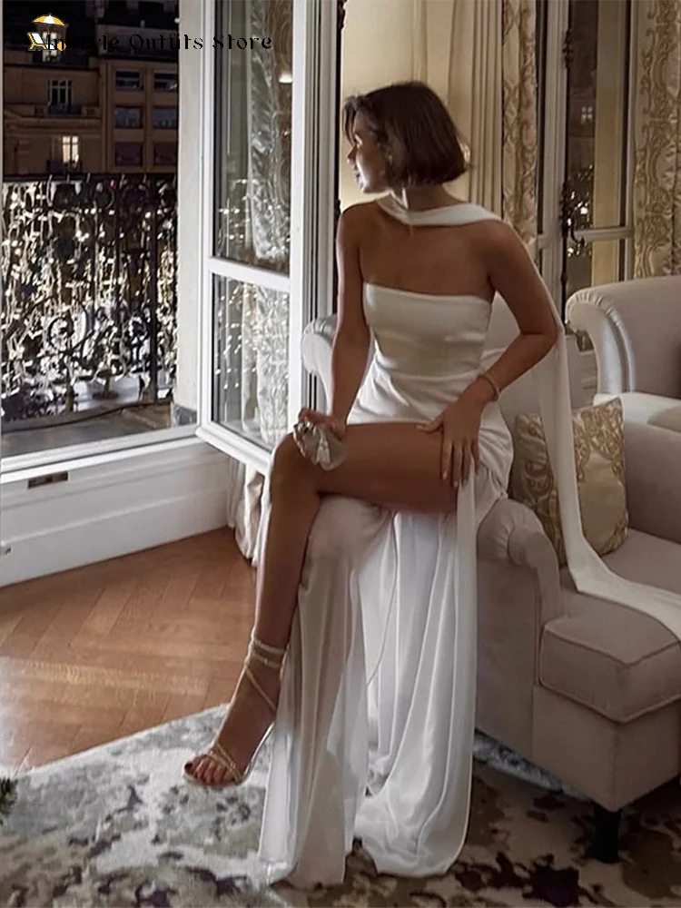 Casual Halter Long Dress Women Loose Spring Summer Tube Top Backless Floor-length Dresses Lady Yellow Robe Woman Holiday Stylish - Image 3