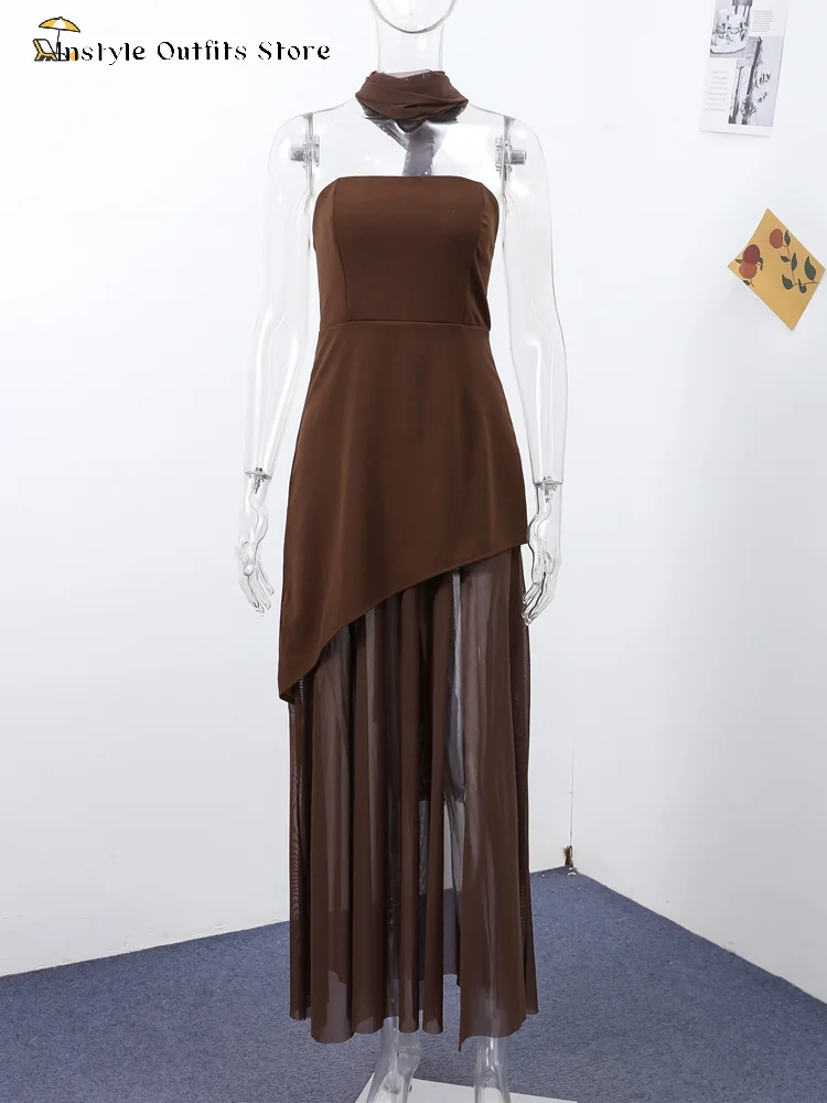 Casual Halter Long Dress Women Loose Spring Summer Tube Top Backless Floor-length Dresses Lady Yellow Robe Woman Holiday Stylish - Image 6