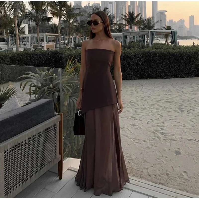 Casual Halter Long Dress Women Loose Spring Summer Tube Top Backless Floor-length Dresses Lady Yellow Robe Woman Holiday Stylish Casual Halter Long Dress Women Loose Spring Summer Tube Top Backless Floor-length Dresses Lady Yellow Robe Woman Holiday Stylish