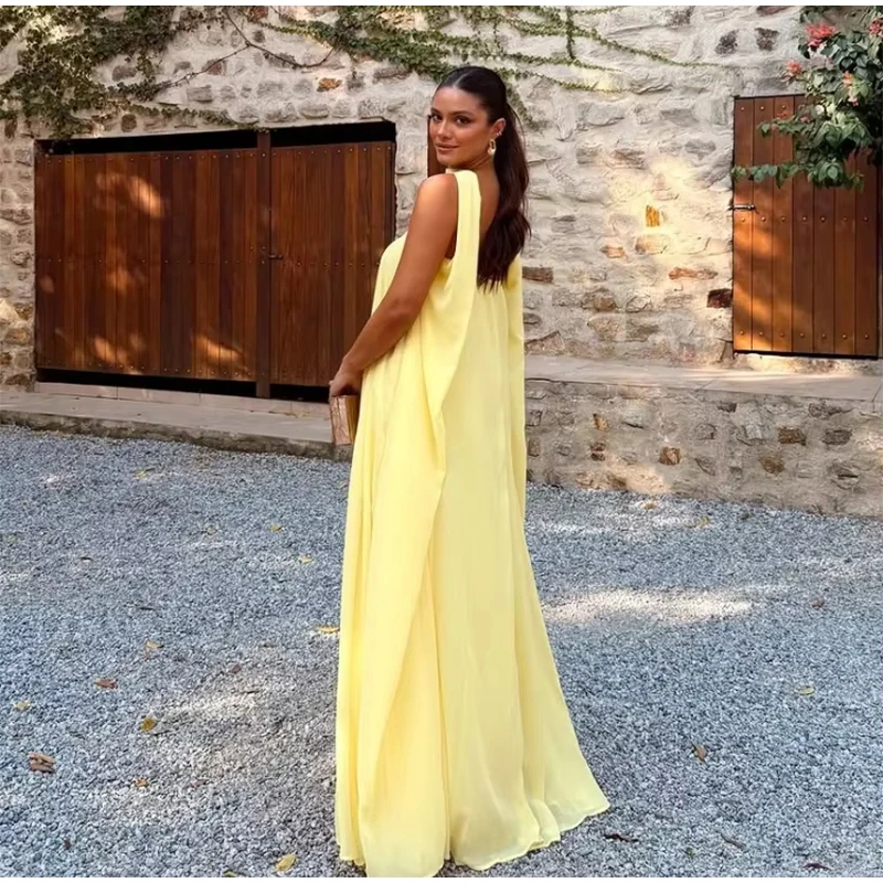 Casual Halter Long Dress Women Loose Spring Summer Tube Top Backless Floor-length Dresses Lady Yellow Robe Woman Holiday Stylish Casual Halter Long Dress Women Loose Spring Summer Tube Top Backless Floor-length Dresses Lady Yellow Robe Woman Holiday Stylish