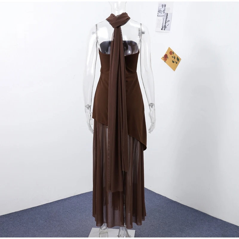 Casual Halter Long Dress Women Loose Spring Summer Tube Top Backless Floor-length Dresses Lady Yellow Robe Woman Holiday Stylish Casual Halter Long Dress Women Loose Spring Summer Tube Top Backless Floor-length Dresses Lady Yellow Robe Woman Holiday Stylish