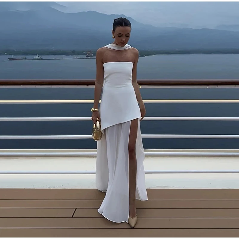 Casual Halter Long Dress Women Loose Spring Summer Tube Top Backless Floor-length Dresses Lady Yellow Robe Woman Holiday Stylish Casual Halter Long Dress Women Loose Spring Summer Tube Top Backless Floor-length Dresses Lady Yellow Robe Woman Holiday Stylish