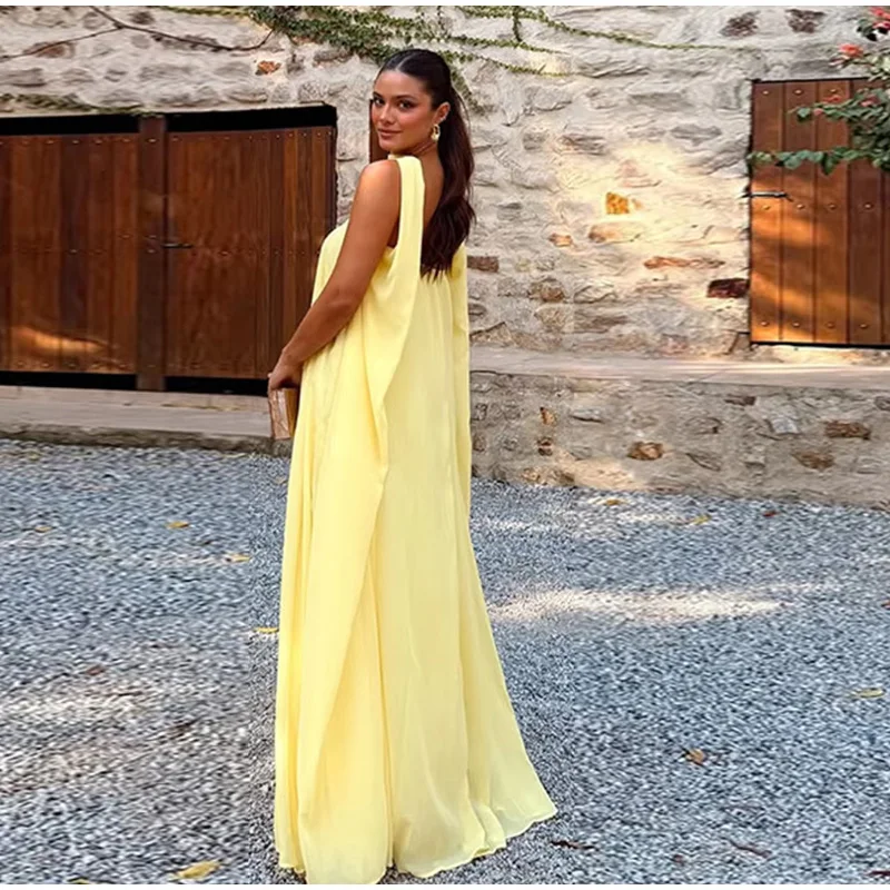 Casual Halter Long Dress Women Loose Spring Summer Tube Top Backless Floor-length Dresses Lady Yellow Robe Woman Holiday Stylish Casual Halter Long Dress Women Loose Spring Summer Tube Top Backless Floor-length Dresses Lady Yellow Robe Woman Holiday Stylish