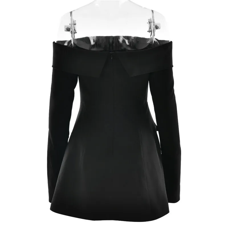 Mozision Off-shoulder Long Sleeve Sexy Mini Dress For Women Two Pocket Strapless Backless A-line Club Party Sexy Dress Elegant Mozision Off-shoulder Long Sleeve Sexy Mini Dress For Women Two Pocket Strapless Backless A-line Club Party Sexy Dress Elegant