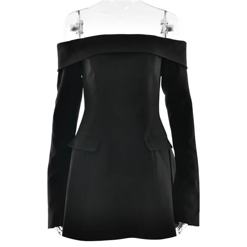 Mozision Off-shoulder Long Sleeve Sexy Mini Dress For Women Two Pocket Strapless Backless A-line Club Party Sexy Dress Elegant Mozision Off-shoulder Long Sleeve Sexy Mini Dress For Women Two Pocket Strapless Backless A-line Club Party Sexy Dress Elegant