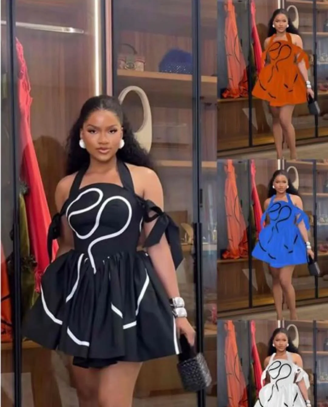 CM.YAYA Summer Women Bowknot Shoulder Halter Neck Geometric Striped Big Swing Dress Streetwear Night Club Party Dresses Vestidos CM.YAYA Summer Women Bowknot Shoulder Halter Neck Geometric Striped Big Swing Dress Streetwear Night Club Party Dresses Vestidos