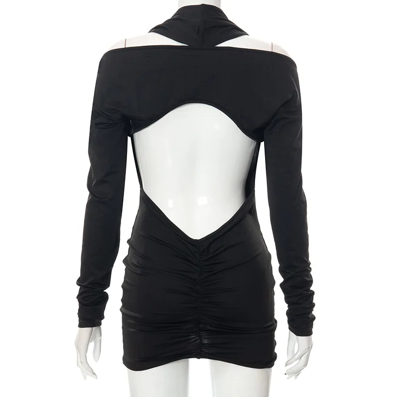 Hirigin Women Deep V Neck Sleeveless Short Dress Y2k Halter Backless Bodycon Mini Dress Sexy Cutout Open Back Party Dress