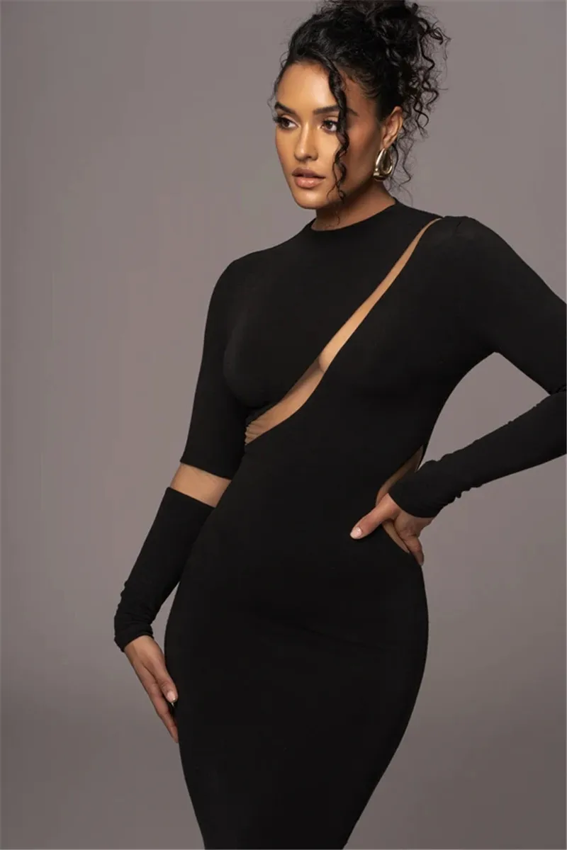 Mozision Turtleneck Long Sleeve Bodycon Maxi Dress For Women Autumn New Patchwork Hollow Out Club Party Sexy Long Dress Vestidos Mozision Turtleneck Long Sleeve Bodycon Maxi Dress For Women Autumn New Patchwork Hollow Out Club Party Sexy Long Dress Vestidos