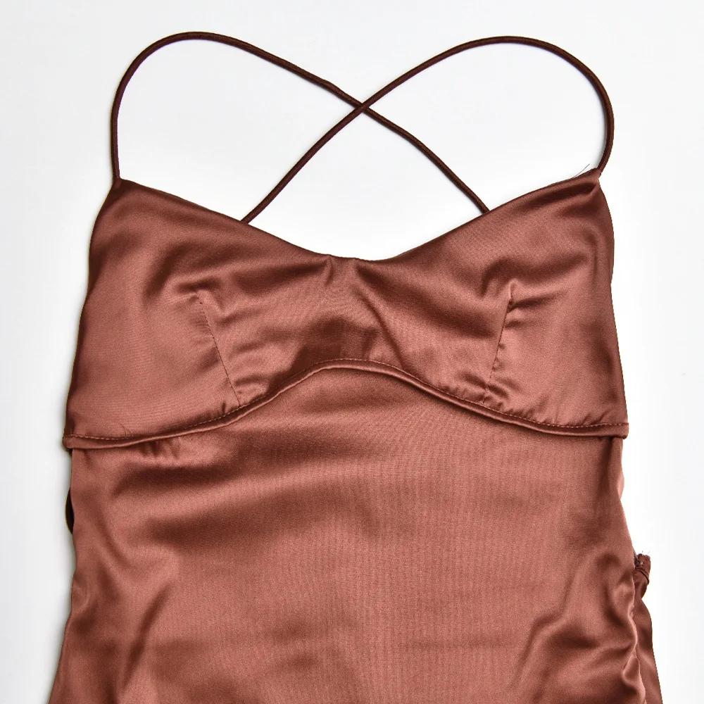 Articat Sexy Spaghetti Strap Bodycon Satin Dress With Open Back Lace Up Female Long Dress Elegant Party Club Evening Dress 2024 Articat Sexy Spaghetti Strap Bodycon Satin Dress With Open Back Lace Up Female Long Dress Elegant Party Club Evening Dress 2024