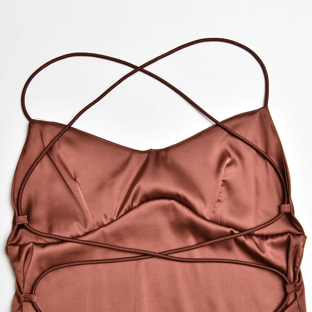 Articat Sexy Spaghetti Strap Bodycon Satin Dress With Open Back Lace Up Female Long Dress Elegant Party Club Evening Dress 2024 Articat Sexy Spaghetti Strap Bodycon Satin Dress With Open Back Lace Up Female Long Dress Elegant Party Club Evening Dress 2024