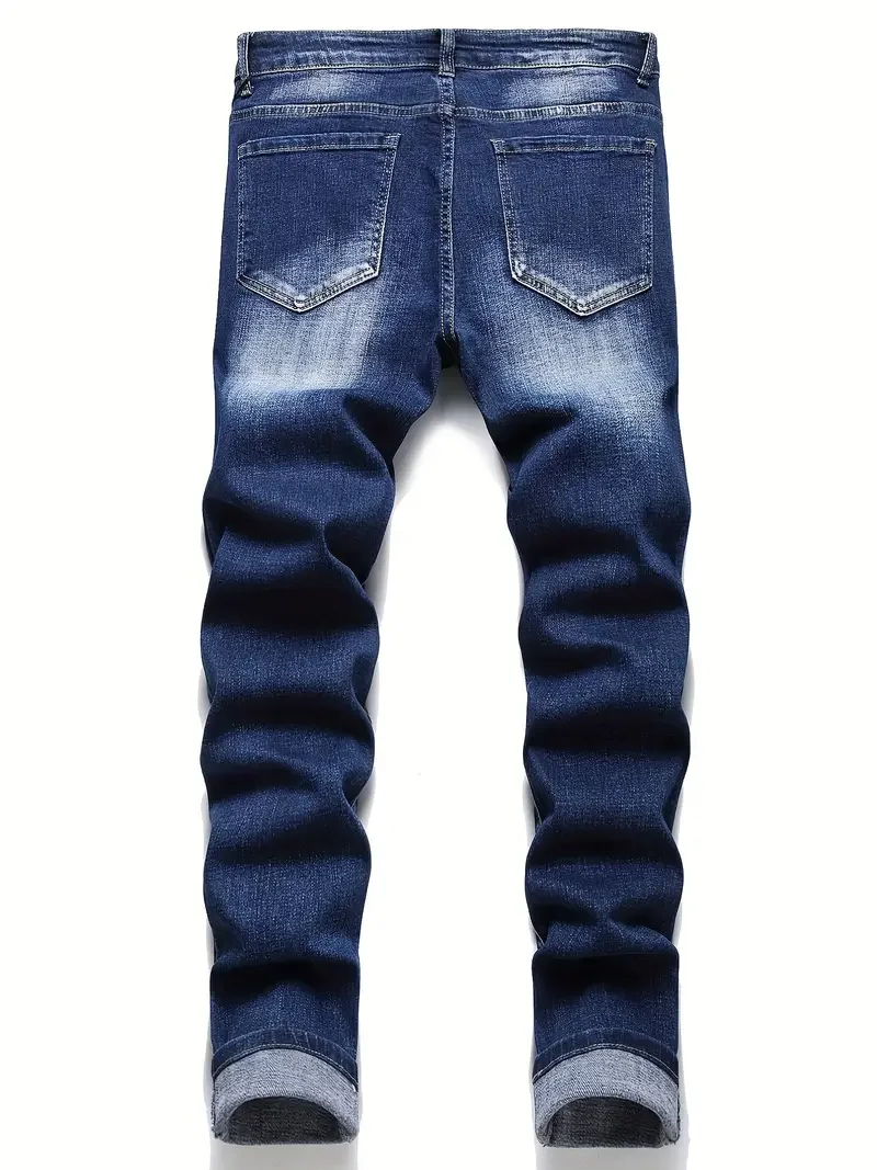 Men's Stretchy Denim Jeans For Men Simple Slim Casual Straight Fashion Classic Pants Cargo Denim Jeans Solid Streetwear Trousers