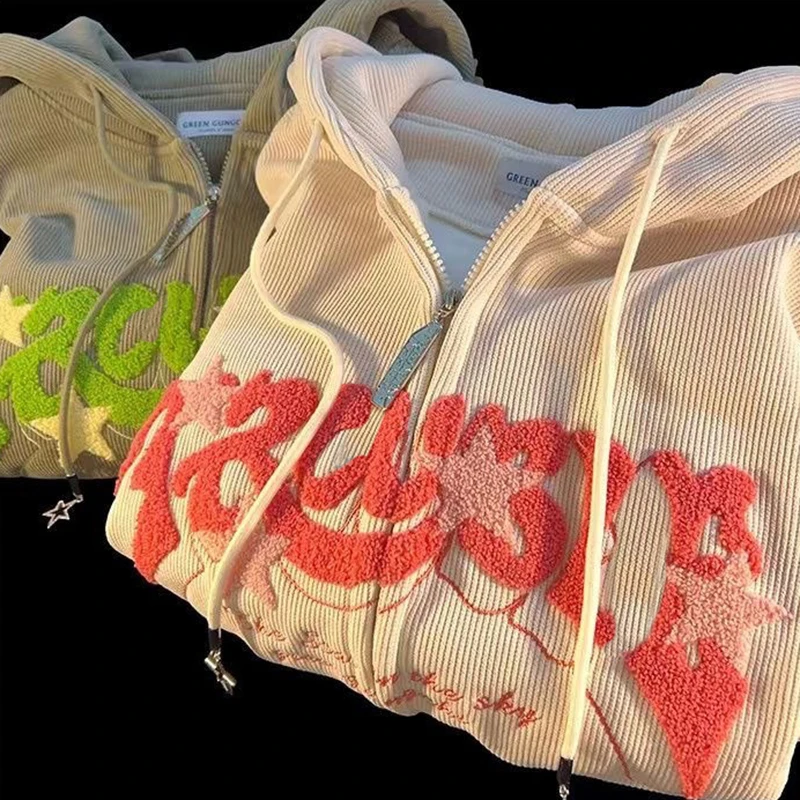 Fashion Embroidery Zip Up Hoodies Women Autumn Long Sleeve Tops Loose Hood Shirt Harajuku Y2K Clothes Female Sweatshirt Jacket Fashion Embroidery Zip Up Hoodies Women Autumn Long Sleeve Tops Loose Hood Shirt Harajuku Y2K Clothes Female Sweatshirt Jacket