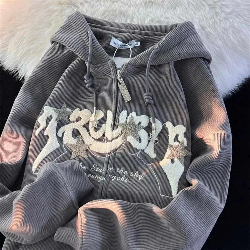 Fashion Embroidery Zip Up Hoodies Women Autumn Long Sleeve Tops Loose Hood Shirt Harajuku Y2K Clothes Female Sweatshirt Jacket Fashion Embroidery Zip Up Hoodies Women Autumn Long Sleeve Tops Loose Hood Shirt Harajuku Y2K Clothes Female Sweatshirt Jacket