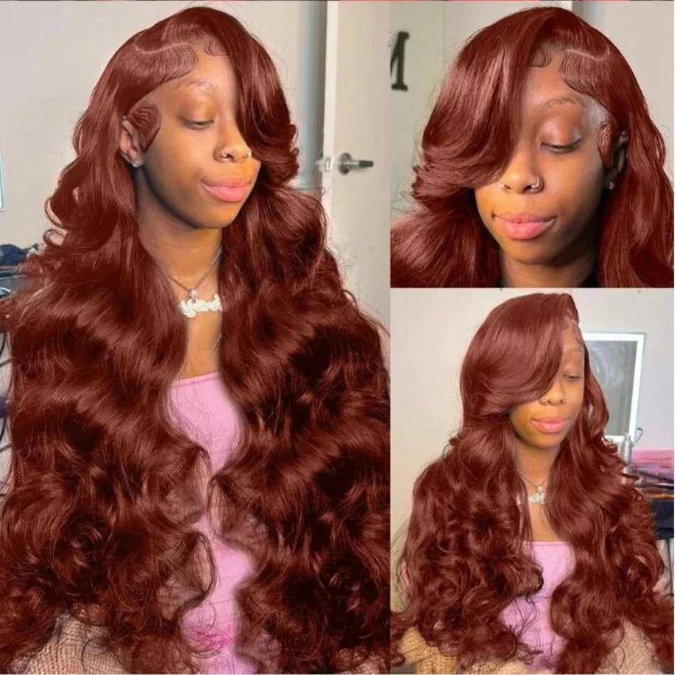HD 13x4 Reddish Brown Lace Front Wig Colored Glueless Human Hair Wigs Brazilian Body Wave Red Brown Lace Frontal Human Hair Wigs