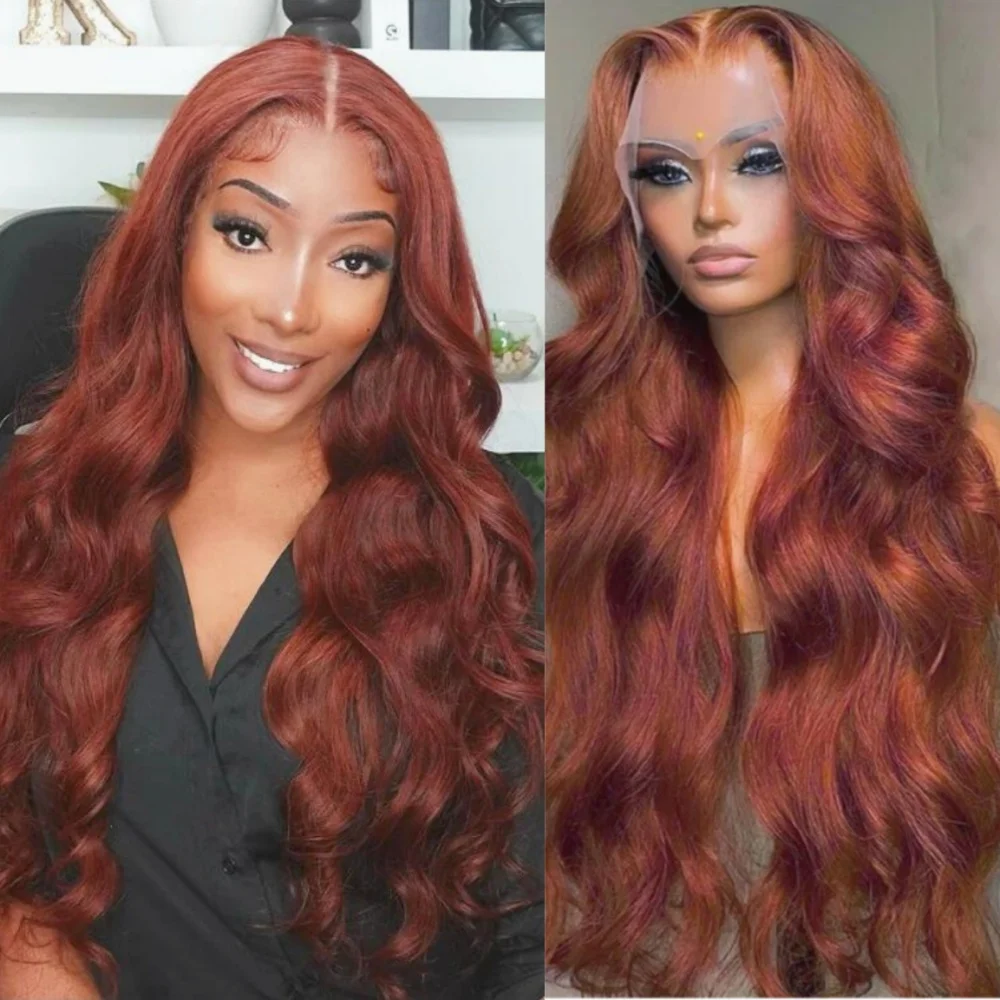 HD 13x4 Reddish Brown Lace Front Wig Colored Glueless Human Hair Wigs Brazilian Body Wave Red Brown Lace Frontal Human Hair Wigs