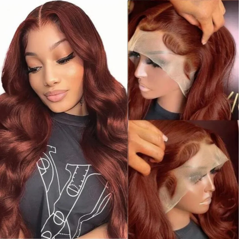 HD 13x4 Reddish Brown Lace Front Wig Colored Glueless Human Hair Wigs Brazilian Body Wave Red Brown Lace Frontal Human Hair Wigs