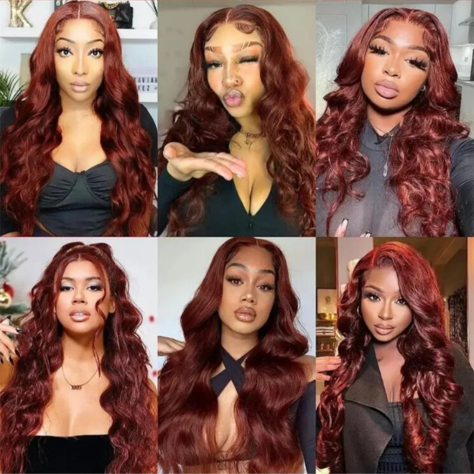 HD 13x4 Reddish Brown Lace Front Wig Colored Glueless Human Hair Wigs Brazilian Body Wave Red Brown Lace Frontal Human Hair Wigs