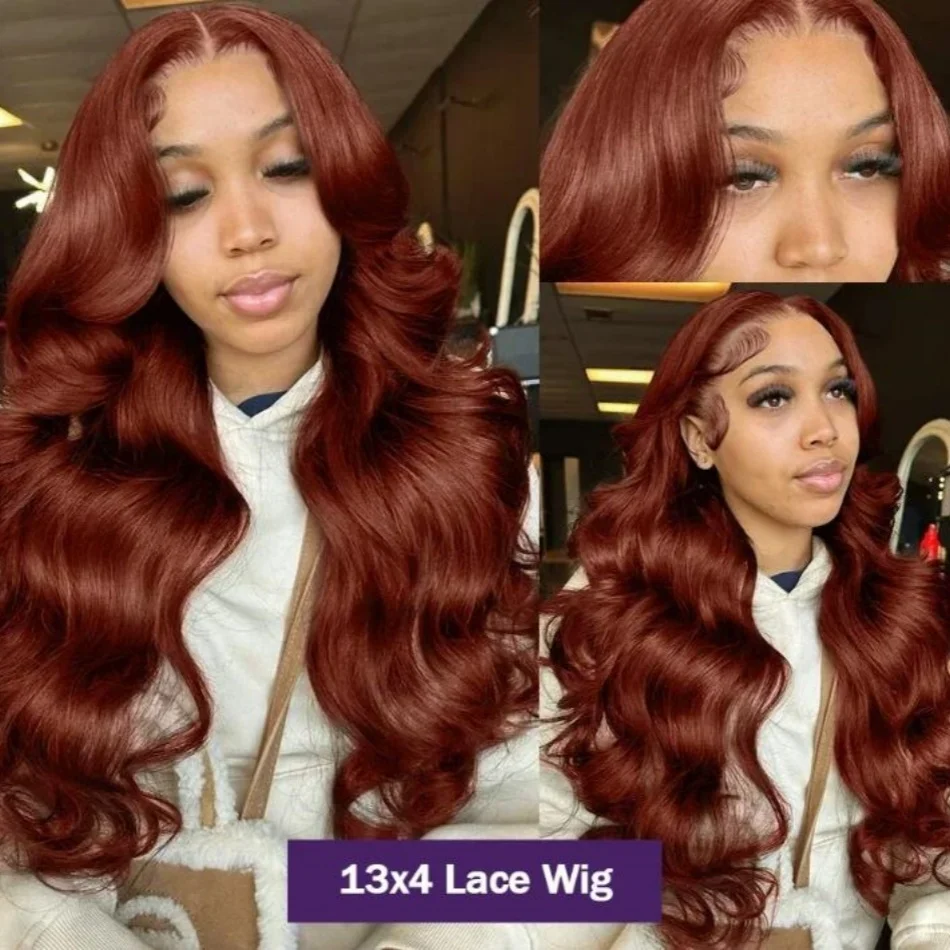 HD 13x4 Reddish Brown Lace Front Wig Colored Glueless Human Hair Wigs Brazilian Body Wave Red Brown Lace Frontal Human Hair Wigs