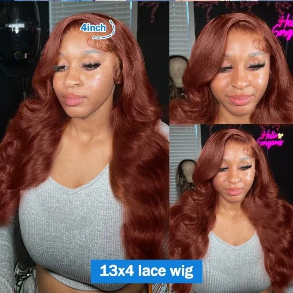 HD 13x4 Reddish Brown Lace Front Wig Colored Glueless Human Hair Wigs Brazilian Body Wave Red Brown Lace Frontal Human Hair Wigs
